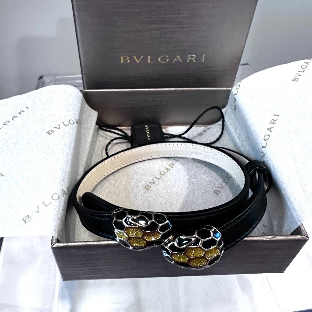 New BVLGARI Serpenti Forever Double Wrap Black Leather Bracelet